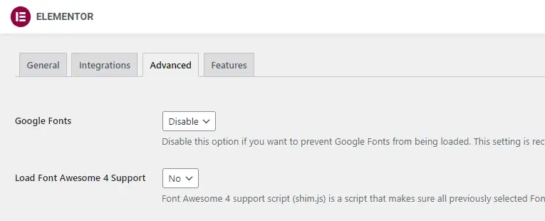 Disable-Google-Fonts-Font-Awesome-افزایش سرعت سایت المنتوری(24 راهکار)