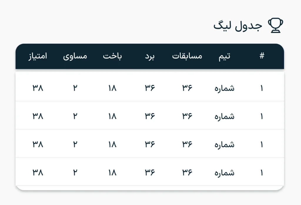 نمونه کار طراحی اپلیکیشن ورزشی ویستا - جدول لیگ