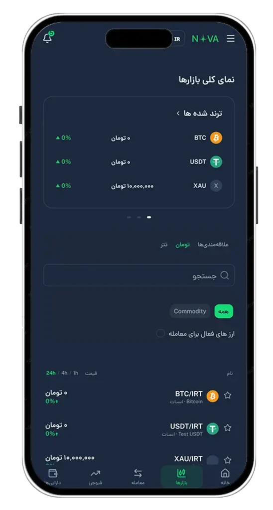 نمونه کار طراحی سایت و اپلیکیشن صرافی ویستا - بازار